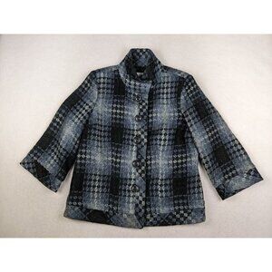DRAPER'S & DAMON'S - WOMEN'S BLACK & GRAY PLAID WOVEN 3/4 SLEEVE JACKET - SIZE S